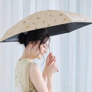 wpc.日傘 折りたたみ傘 沖昌之×Wpc. 遮光アンブレにゃん ベージュ 遮光率100% 晴雨兼用 親骨47cm 猫