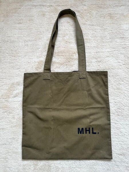 MHL./COTTON TOTE BAG/ロゴトートバッグ 美品 カーキ