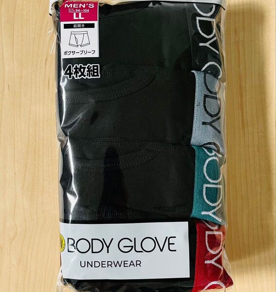 ボディグローブ BODY GLOVE ボクサーブリーフ LLサイズ メンズ 4枚組 前開き BLACK ウエストロゴ 送料込み
