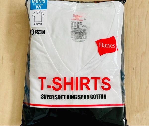 Hanes ヘインズ V首インナーシャツ 半袖 メンズ Mサイズ 3枚組 上質な綿 リングスパンコットン ホワイト系