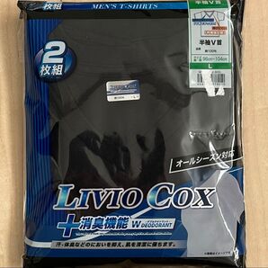 半袖V首インナーシャツ Lサイズ メンズ 2枚組 綿100% 消臭機能 オールシーズン対応 BLACK シンプル