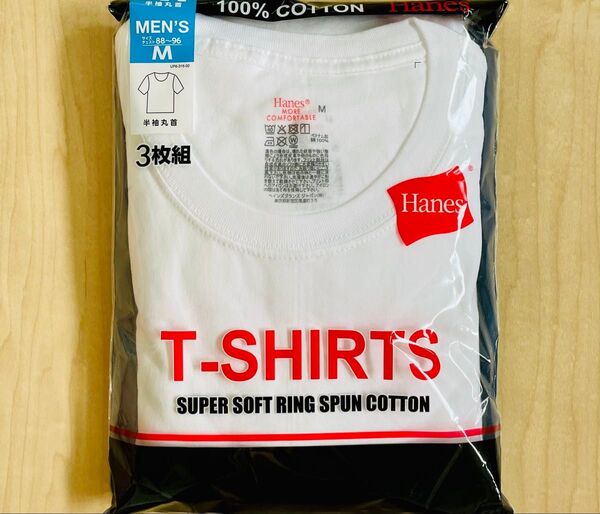 Hanes ヘインズ 丸首インナーシャツ 半袖 メンズ Mサイズ 3枚組 上質な綿 リングスパンコットン ホワイト系