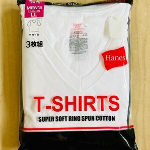 Hanes ヘインズ V首インナーシャツ 半袖 メンズ LLサイズ 3枚組 上質な綿 リングスパンコットン ホワイト系