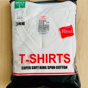 Hanes ヘインズ V首インナーシャツ 半袖 メンズ Lサイズ 3枚組 上質な綿 リングスパンコットン ホワイト系
