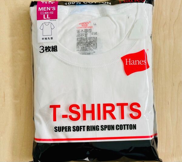 Hanes ヘインズ 丸首インナーシャツ 半袖 メンズ LLサイズ 3枚組 上質な綿 リングスパンコットン ホワイト系