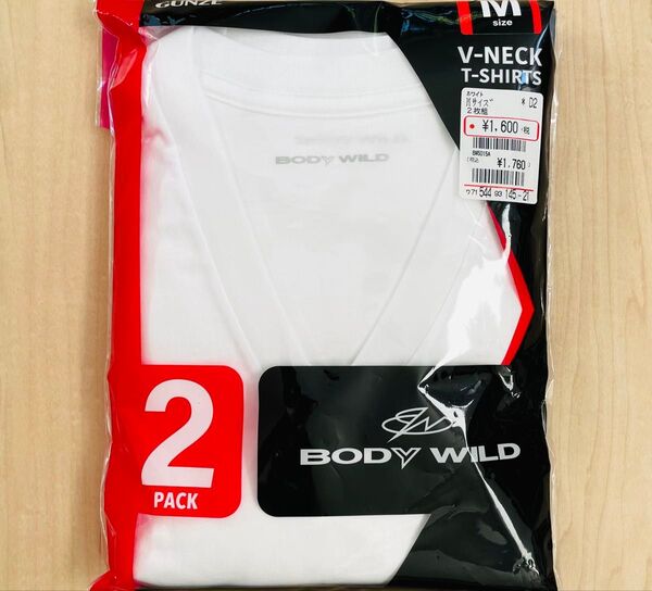 ボディワイルド VネックTシャツ 2枚組 Mサイズ メンズ 綿100% 抗菌防臭 ホワイト インナー 送料込み