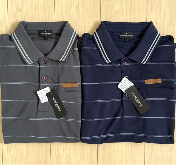 GIANNI VALENTINO 半袖ポロシャツ メンズ Lサイズ ダークグレー系 ネイビー系 オシャレ 春夏 送料込み