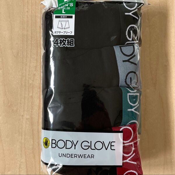 ボディグローブ BODY GLOVE ボクサーブリーフ Lサイズ メンズ 4枚組 前開き BLACK ウエストロゴ 送料込み