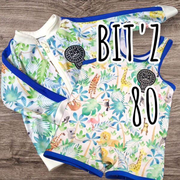BIT'Z bits ビッツ ベビー水着 80 男の子 水着 動物柄 ラッシュガード 上下セット スイムウェア