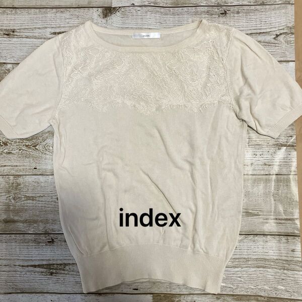index (インデックス)首元にレースがついたデザインのサマーニット M