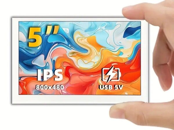 小型補助モニター 5インチ 800×480 IPS mini HDMI 小型 ステータス表示画面 ホワイトメタルケース