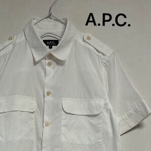 美品 90s A.P.C. 半袖シャツ エポレットシャツ 肩章付 ホワイト 白