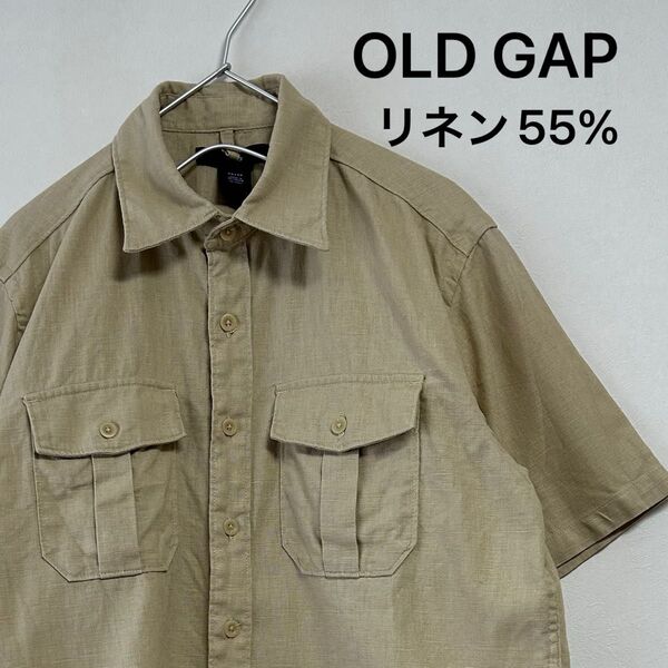 古着 90s 00s OLD GAP リネン混紡 半袖シャツ カーキ 短丈シャツ