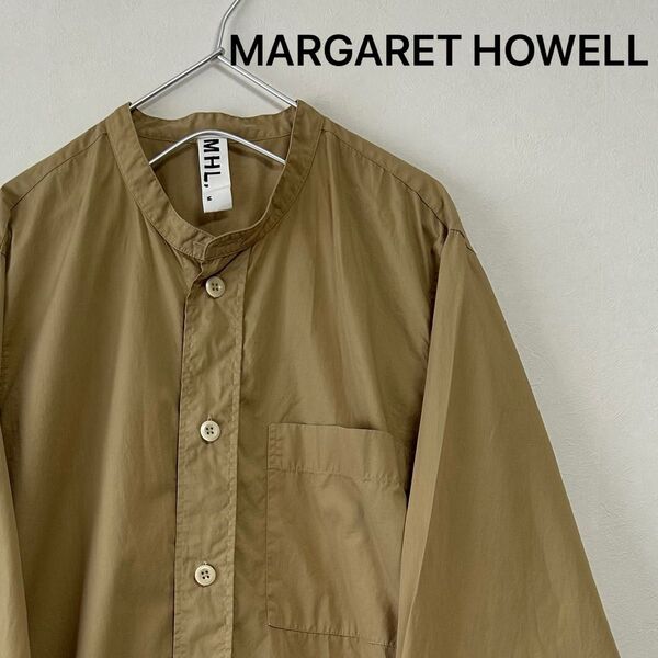 美品 90s MARGARET HOWELL 長袖シャツ スタンドカラー カーキ