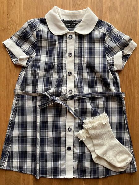 コムサイズム キッズ 女の子 半袖ワンピース 100cm おまけソックス