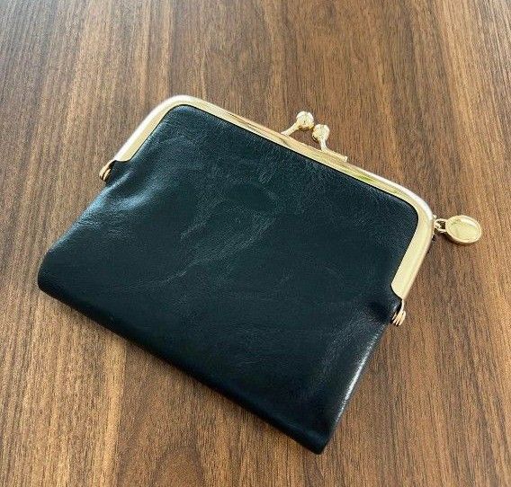 二つ折り財布 コンパクト財布 ミニ財布 ウォレット 黒財布 財布 ブラック がま口 レザー 小銭入れ