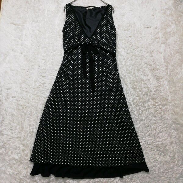 SEIZE ワンピース ノースリーブ ドット ストライプ 草花 レース 黒
