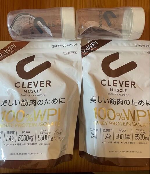 クレバーマッスルプロテイン810gチョコレート味 2個 シェイカー2個