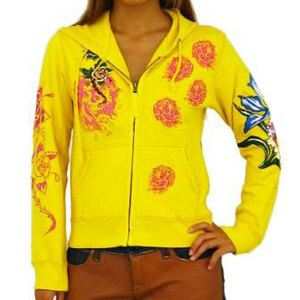 ED Hardy エドハーディ　レディース　Raining Roses　パーカー　イエローS