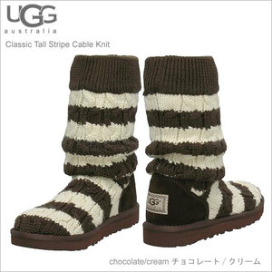 UGG　アグ レディース　クラッシック　トール　ストライプ　ケーブル　ニット チョコレート/クリーム 6