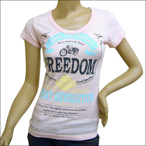 レディース 　FREEDOM　ロゴ ヴィンテージ　カントリープリント Tシャツ ライトピンク