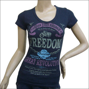 レディース 　FREEDOM　ロゴ ヴィンテージ　カントリープリント Tシャツ ブラック