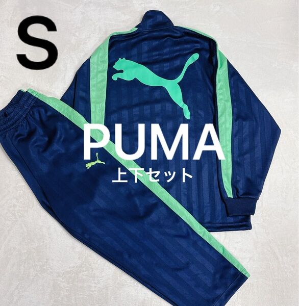 【PUMA】ジャージ 上下 ビックロゴ スポーツウェア ネイビー×グリーン メンズ S相当