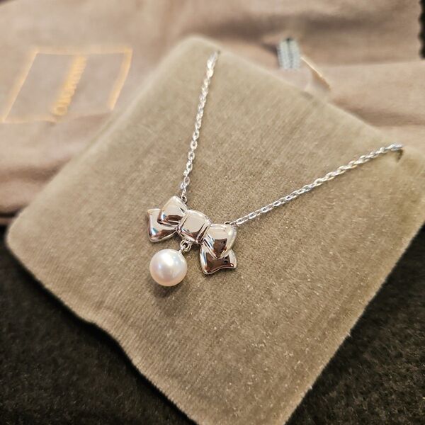 ☆MIKIMOTO☆リボン一粒パールシルバーネックレス☆とても美品☆