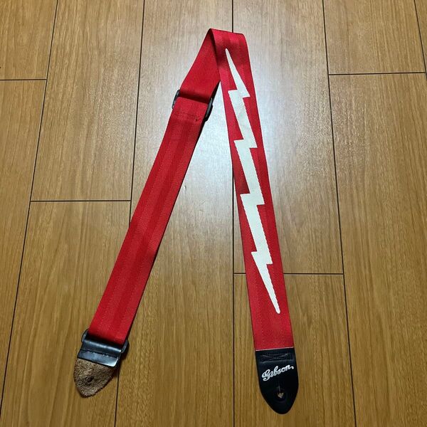 2010年 旧ロゴ 当時モデル Gibson(ギブソン) The Lightning Bolt ギターストラップ レッド