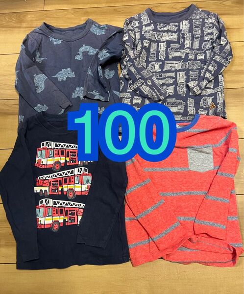 100サイズ ロンT 長袖 4枚セット ボーダー 消防車 OLD NAVY