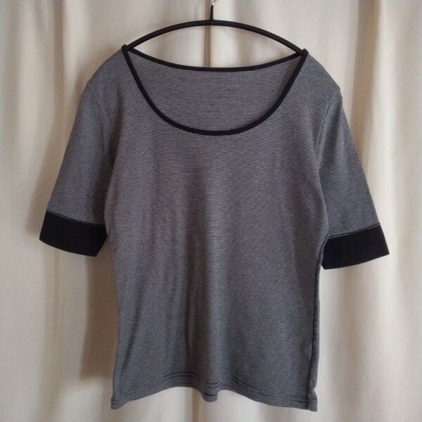 ボーダー半袖カットソー 五分袖 Tシャツ