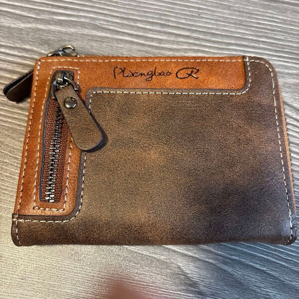 Pxenglao 二つ折り財布 ブラウン レザー