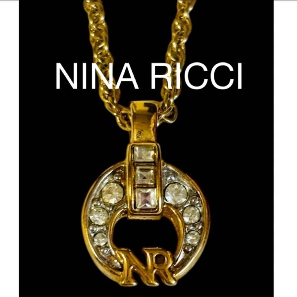 【美品】NINA RICCI ニナリッチ ネックレス ゴールド ストーン ロゴ ゴールドカラー