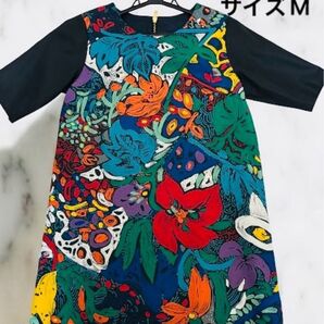 【極美品】希少 レア 一点物 LoisCRAYON ロイスクレヨン 花柄ワンピース チュニック 黒 M トップス