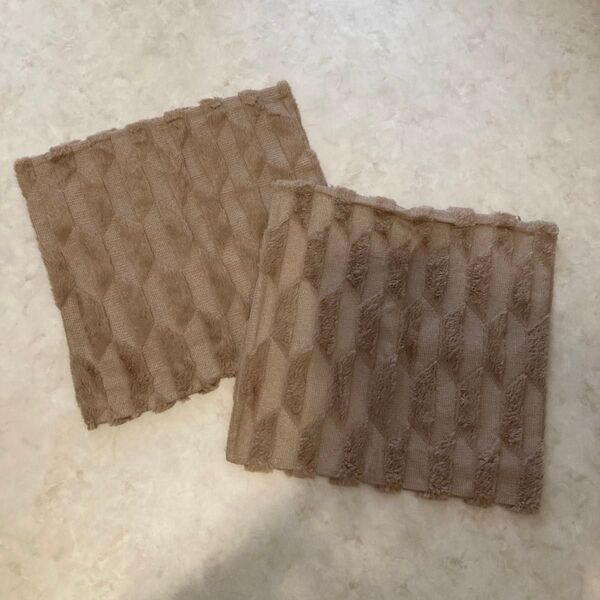 【美品】ベージュ もこもこ クッションカバー 45×45 2枚セット