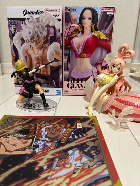 ONE PIECE フィギュア ④体セット ルフィ ハンコック ウソップ しらほし 一番くじ +ポスターカード