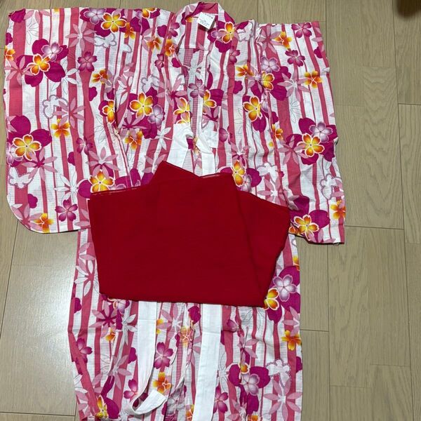 "桜柄のゆかた"帯付き110cm 着物 綿