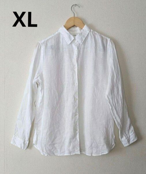 ユニクロ 麻100%リネンシャツ長袖 XLサイズ 白
