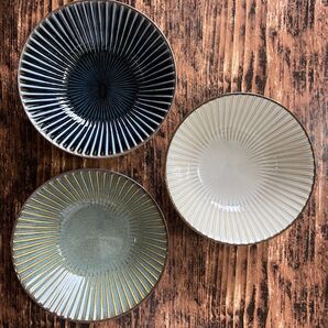削り模様 ネイビー1枚+アイボリー1枚+グレー1枚 ボウル 中鉢 和洋食器 美濃焼 オシャレ 磁器 カフェ風