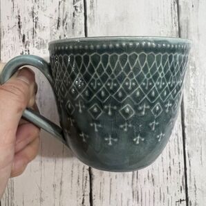 レース柄 ツヤブルー マグカップ 200mL 1個 益子焼 オシャレ カフェ風
