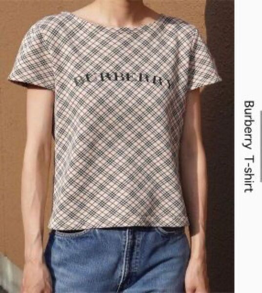 バーバリー 半袖Tシャツ M ビンテージ ノバチェック ビッグロゴ ベージュ Burberry 希少 レア 女性向け カットソー