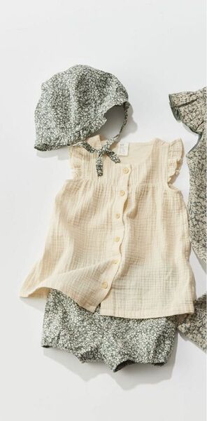 H&M コットン3アイテムセット 70 80 90 グリーン 小花柄 花柄 ベビー服 子供服 女の子 セットアップ まとめ売り