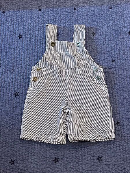 オーバーオール 80 サロペット ベビー 一歳 子供服 デニム ボーダー 西松屋 男女兼用 ボタン スナップボタン ポケット