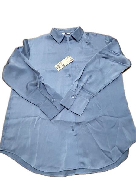 新品タグ付 ユニクロ スリーブブラウス 薄ブルー