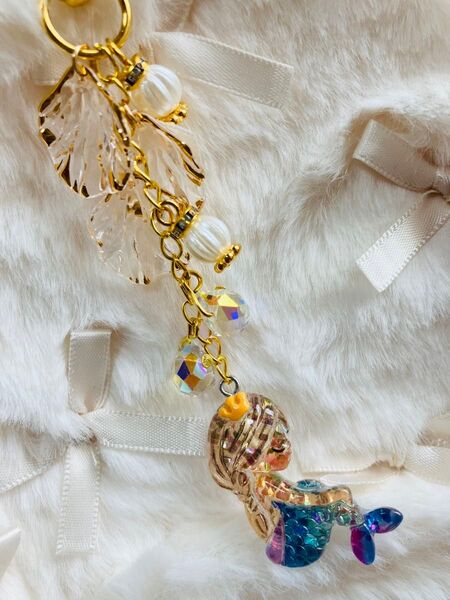 マーメイド 人魚 海 夏 貝殻 シェル ゴールド アクセサリー ハンドメイド バッグチャーム キーホルダーチャーム
