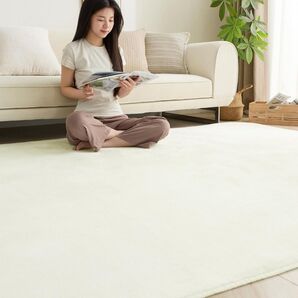 【200×300cm(約4.5畳) 】カーペット ラグ ラグマット 滑り止め付 洗濯可 【アイボリーホワイト】