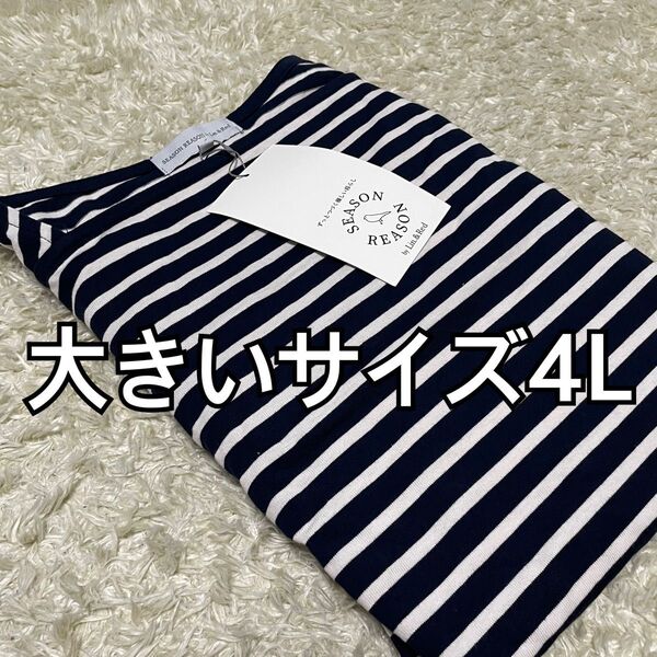 タグ付未使用品★SEASON REASON by Lin.&Red ボーダー柄トップス 大きいサイズ4L