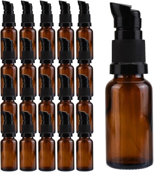 20本セット 茶色 ガラス製ボトル ポンプ式 15ml