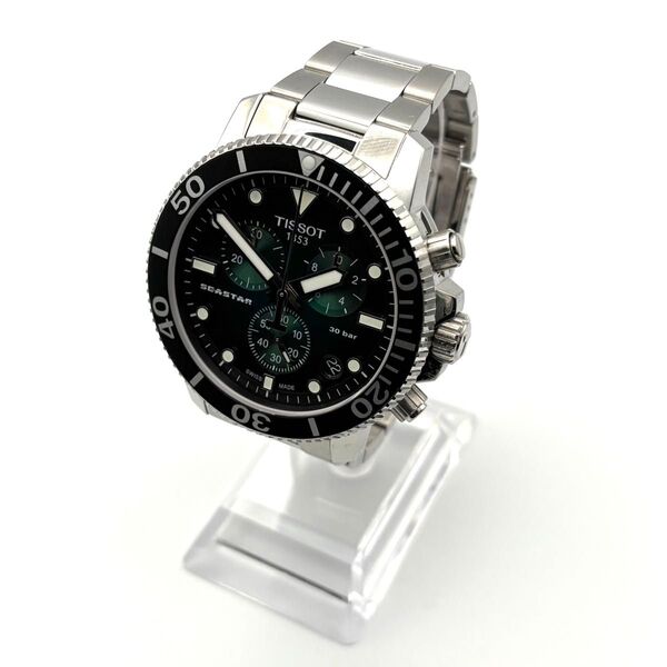 【極美品・稼働品】ティソ TISSOT シースター 1000 ダイバー クロノグラフ グリーン クォーツ メンズ デイト