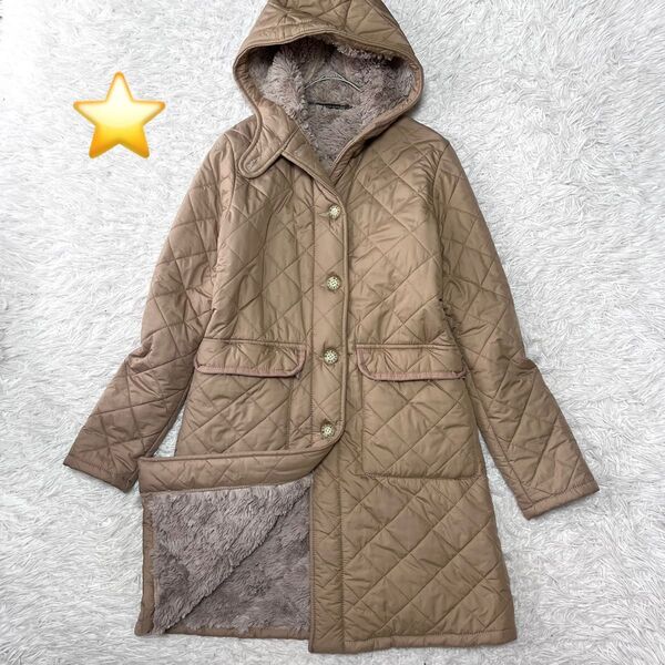 【美品】MACKINTOSH マッキントッシュ キルティング ロングコート 裏地ボア 英国製 フード付き M 36 ベージュ